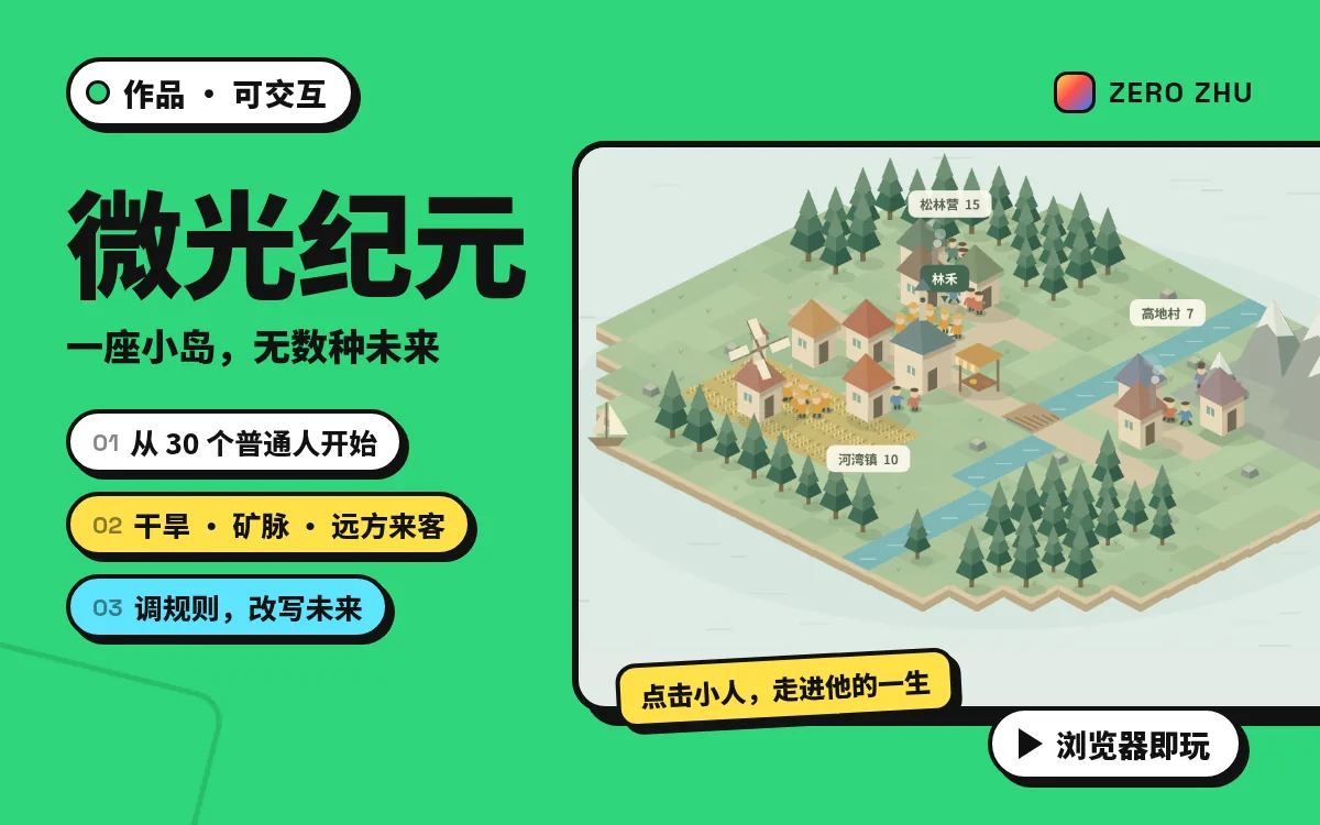 封面：微光纪元——可交互的小岛文明模拟，从 30 个普通人开始
